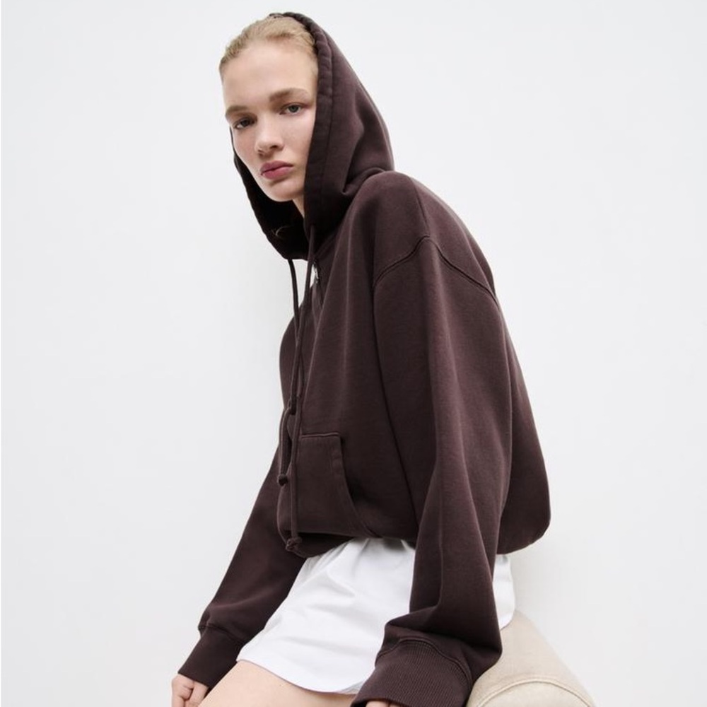 NWT Warehouse One Women’s Large Brown Zippered Front Hooded Sweatshirt